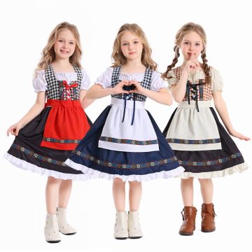 Girls Bavarian Dirndl Costume - Traditional Oktoberfest Dress with Apron