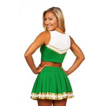 Adult Green & Gold Cheerleader Costume - Two-Piece Crop Top & Skirt Set