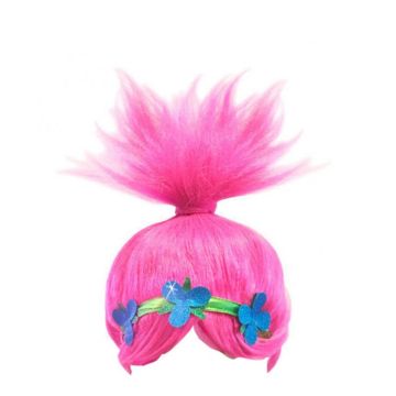 Kids Pink Troll Wig with Flower Crown - Tall Spiky Hair Accessory - alternate view