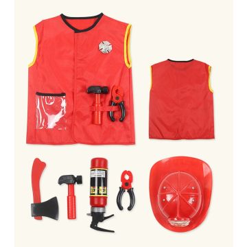 Kids Fire Chief Costume Set - Firefighter Vest with Helmet and Tools