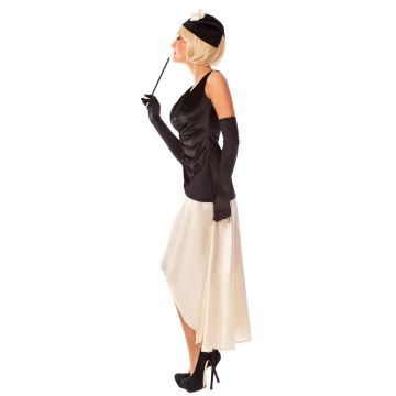Adult 1920s Flapper Dress Costume with Cloche Hat - Black and Cream