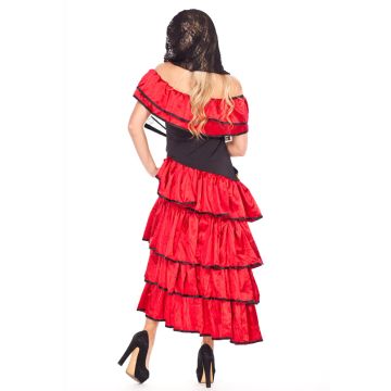 Adult Flamenco Dress Costume - Spanish Dancer Red & Black Ruffle Dress