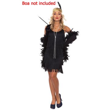 Womens 1920s Flapper Costume Black Fringe Dress Charleston Dancer Outfit