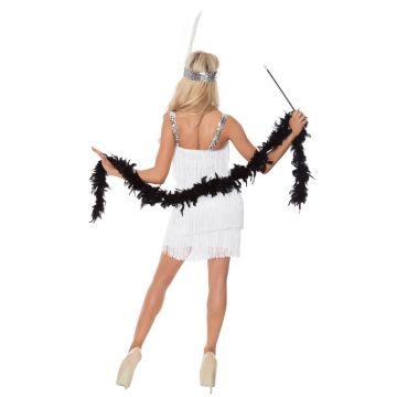 Womens White Flapper Dress Costume with Sequin Headband and Pearl Necklace