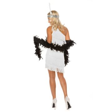 White Flapper Outfit - Adult 1920s Charleston Dress with Headband and Necklace