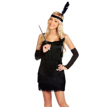 Adult 1920s Flapper Costume Dress with Fringe and Feather Headband