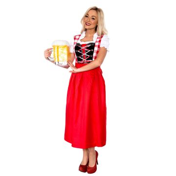 Adult Bavarian Beer Maid Costume - Red Gingham Dirndl Dress with White Blouse