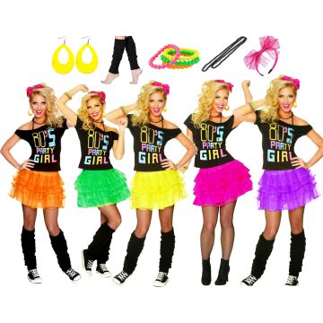 80s Party Girl T-shirt Skirt Costume Full Set 
