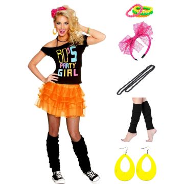 80s Party Girl Costume Women - Neon Tutu Skirt & Leg Warmers Set
