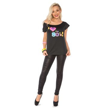 Adult I Love The 80s T-Shirt - Retro Neon Off-Shoulder Costume Top