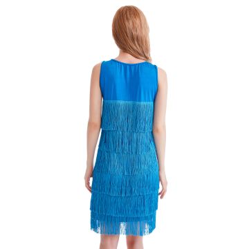 Womens 1920s Flapper Costume Dress with Headband and Boa - Turquoise Blue