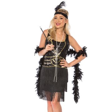 Womens 1920s Flapper Dress Costume - Black Sequin Fringe Charleston Outfit