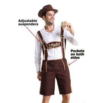 Adult Mens Lederhosen Costume - Bavarian Oktoberfest Outfit with Hat and Socks
