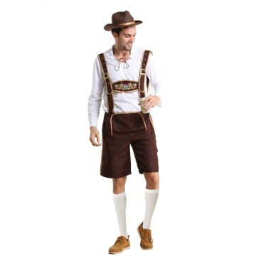 Mens Lederhosen Oktoberfest Costume with Hat + stocking front