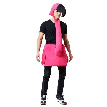 Adult Flamingo Bird Costume - Pink Tropical Bird Jumpsuit with Hood