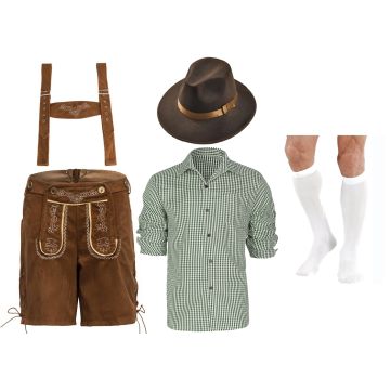 Mens Green Shirt with Brown Lederhosen German Costume full set lh220g+lh998+vzp305w