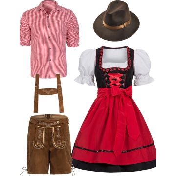 Red Couple Lederhosen Oktoberfest Alpine Costume lh220r+ln1001r