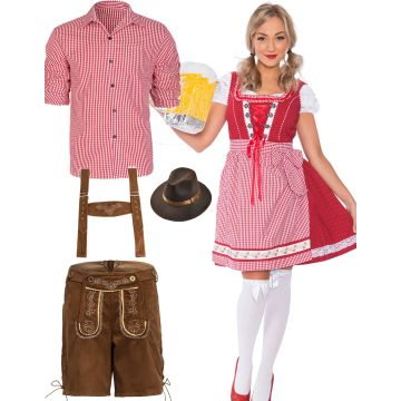 Red Couple Lederhosen Oktoberfest Beer Garden Costume lh220r+lh300r