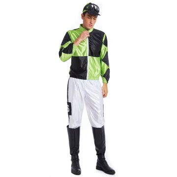 Adult Horse Racer Costume - Green Racing Silks with Cap and Whip