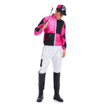 Adult Horse Racer Costume with Cap and Boot Covers - Hot Pink Racing Silks