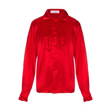 Adult Mens Red Disco Shirt with Afro Wig - 70s Retro Costume Set