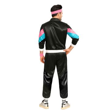 Adult 80s Shell Suit Costume - Black Pink Aqua Retro Tracksuit