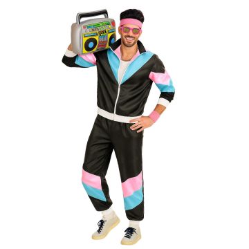 Black Mens 1980s Shell Suit Dress Up tracksuit