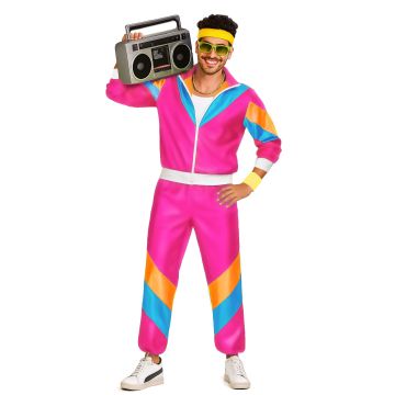 Hot Pink Mens 1980s Shell Suit Dress Up tracksuit