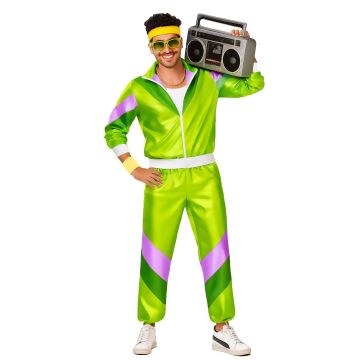 Mens 80s Shellsuit Tracksuit Lime back