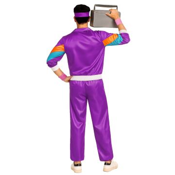 Adult 80s Shell Suit Tracksuit Costume - Purple Retro Windbreaker Set