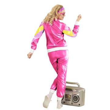 Womens 80s Pink Shell Suit Costume - Retro Tracksuit Jacket and Pants