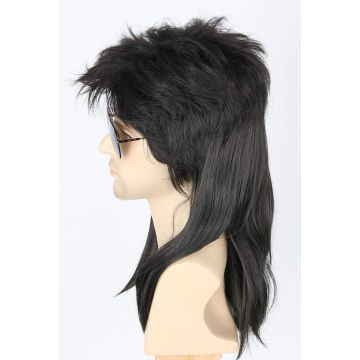 Adult Black Mullet Wig - 80s Rock Star Costume Accessory with Volume