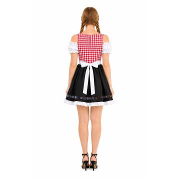 Womens Oktoberfest Dirndl Costume - Red Bavarian Beer Maid Dress with Apron
