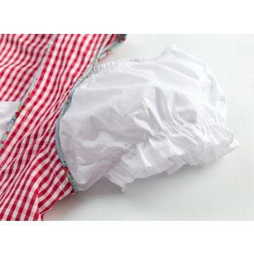 Womens Oktoberfest Dirndl Costume - Red Gingham Beer Maid Dress with Apron