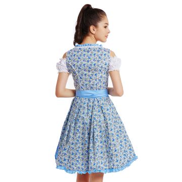 Adult Womens Bavarian Dirndl Costume - Blue Oktoberfest Beer Maid Dress