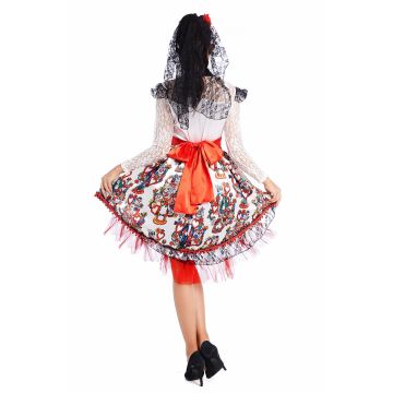 Adult Day of the Dead Sugar Skull Bride Costume with Veil and Headpiece