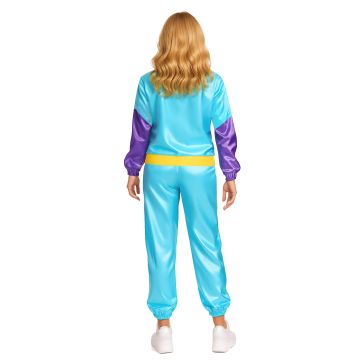 Womens 80s Parachute Tracksuit Costume - Blue Pink Purple Shell Suit