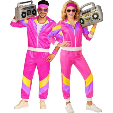 Couples 80s Shellsuits Dress Up Hot Pink Tracksuit Costume (