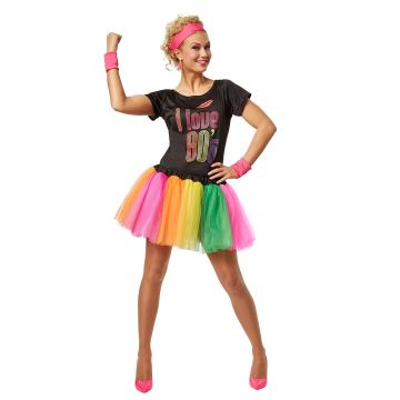 Womens 1980s Costume Set with Tutu, Legwarmers & Accessories