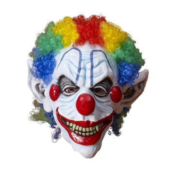 Adult Evil Clown Latex Mask with Rainbow Afro Hair - Horror Clown Costume Accessory