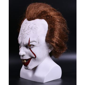 Adult Evil Clown Latex Mask with Auburn Hair - Horror Circus Killer