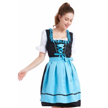 Women's Bavarian Oktoberfest Dirndl Costume - Black & Turquoise Beer Maiden Dress