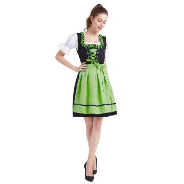 Adult Couple Bavarian Oktoberfest Costume Set - Lime Green Dirndl and Lederhosen