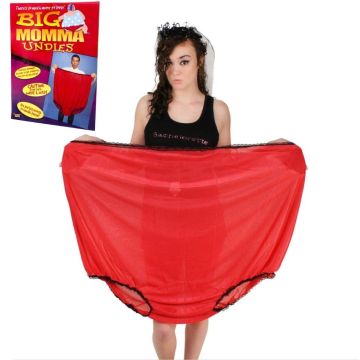 Funny undies held up showing chest-to-knee coverage with elastic waistband