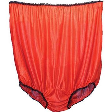 Adult Funny Undies - Oversized Red Bloomers with Black Lace Trim