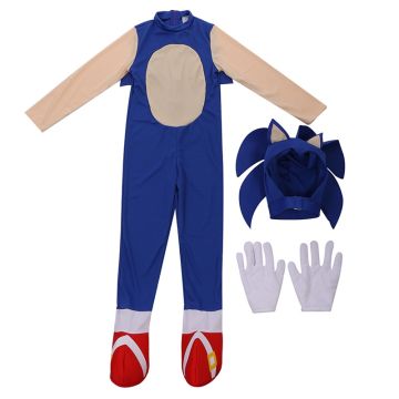 Kids Blue Speedster Hedgehog Costume - Boys Gaming Hero Jumpsuit with Headpiece