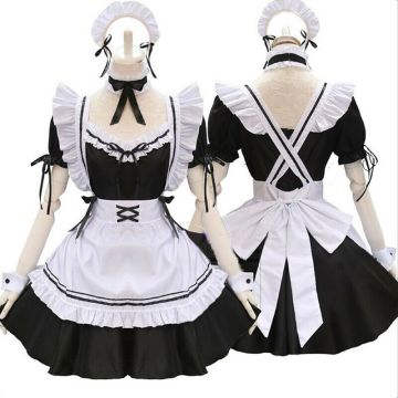 Womens French Maid Costume - Classic Black & White Dress with Apron