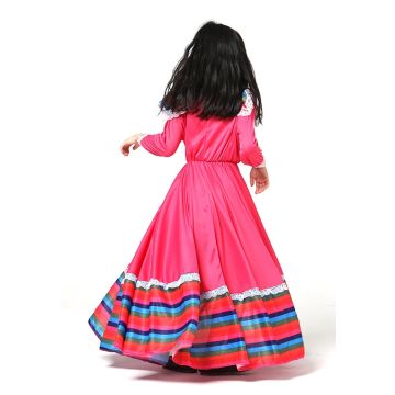 Girls Flamenco Dancer Dress - Hot Pink Rainbow Striped Costume