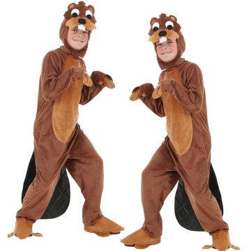 Kids otter costume full body with brown plush headpiece and tan belly panel