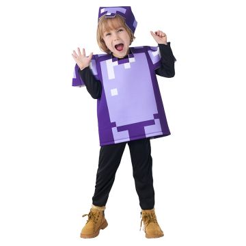 Kids Purple Block Warrior Costume - Pixelated Game Character Set with Mask